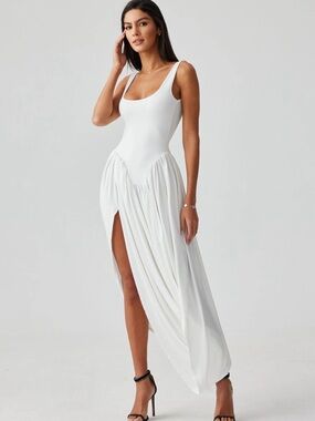 Stretchy Asymmetrical Hem Maxi Dress